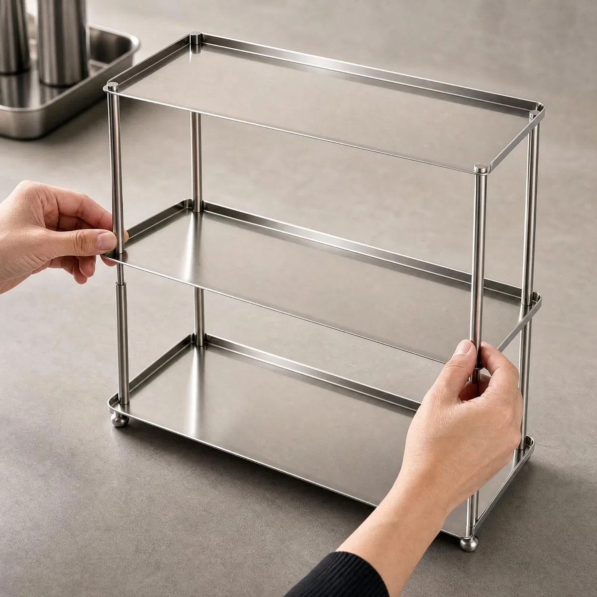 F Fityle ría Acero Inoxidable Resisn a Marcas Rack Compacto con s Ahorra Espacio ría Rectangular Metal para Escritorio, 3 Niveles