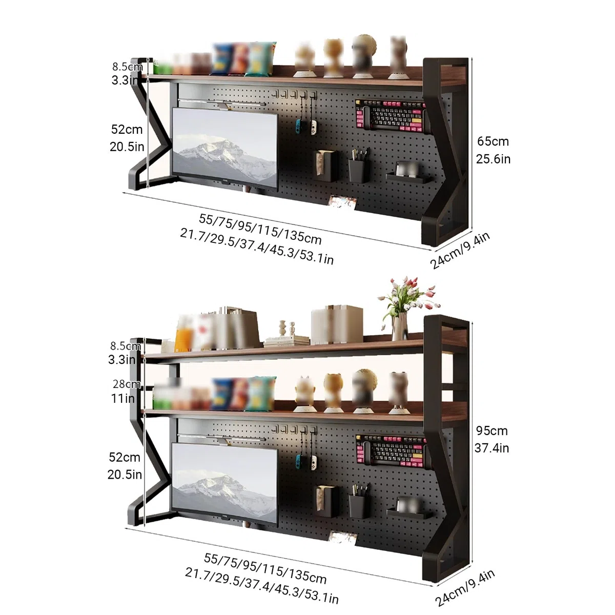 Estante organizador de escritorio de metal de 2/3 niveles con tablero de clavijas, elegante solución de almacenamiento para oficina y dormitorio, diseño de ahorro de espacio (65 x 95 cm), mejora la