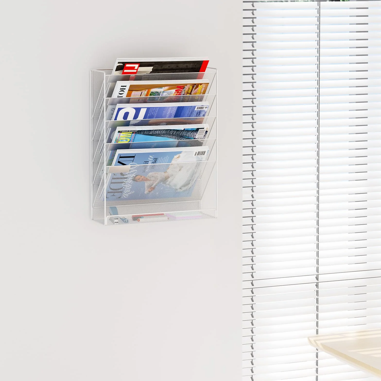 Organizador de archivos sin taladrar, soporte A4 y suministros de oficina, almacenamiento de revistas y pancartas de pared