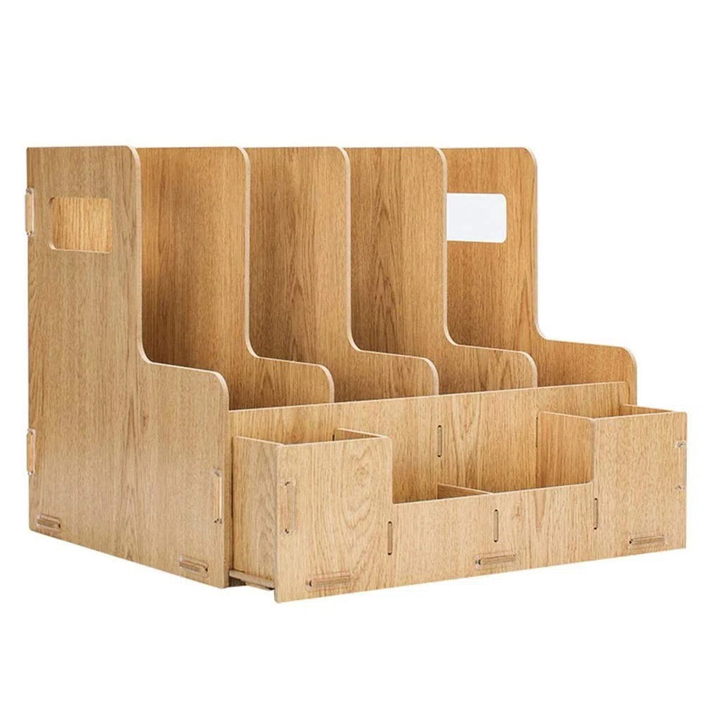 Organizador de escritorio de madera con soporte para archivos, clasificador de cartas, soporte para lápices Sto para el hogar y la oficina