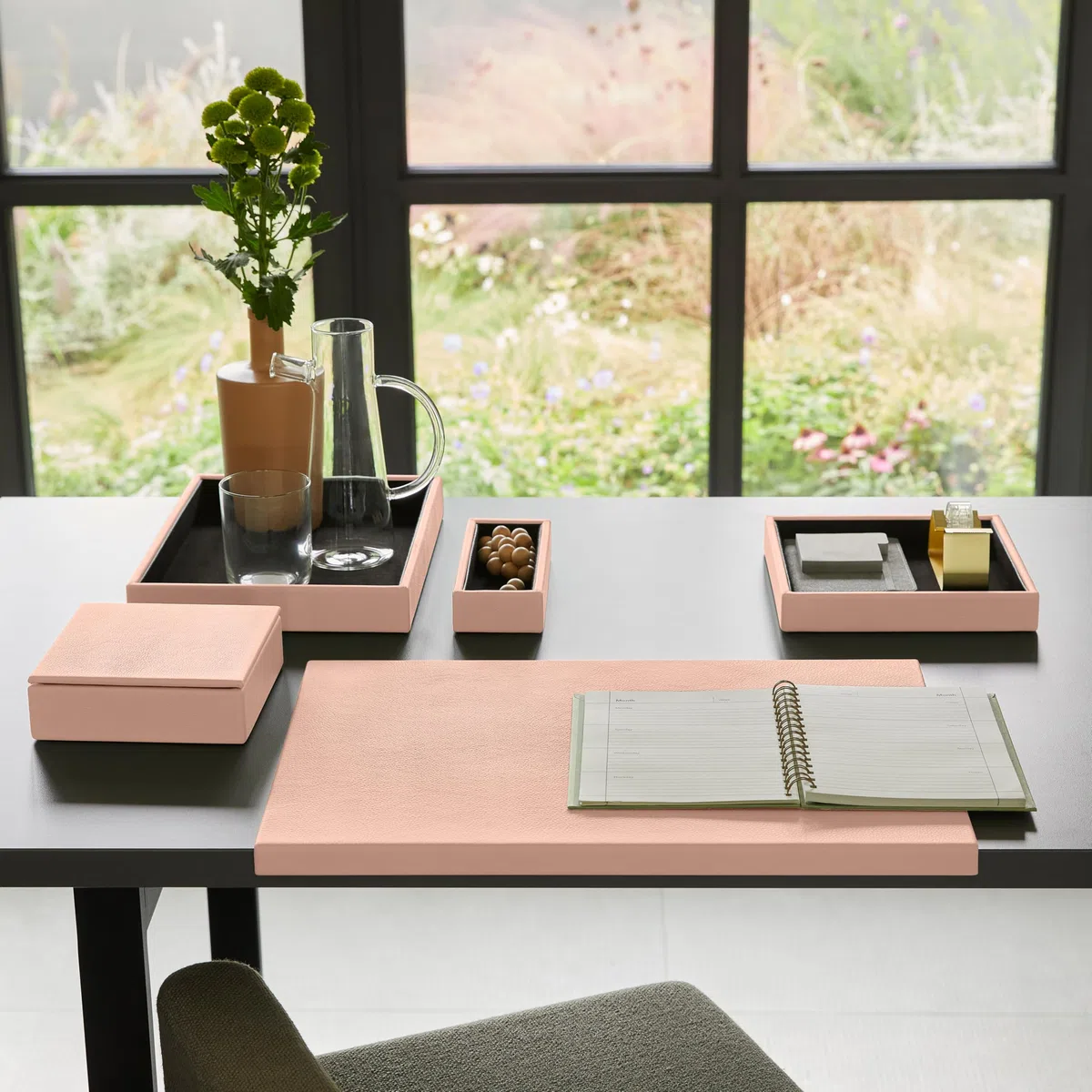 eglooh - Atena - Vaciabolsillos Recibidor con Tapa Piel Genuina Rosa Pálido - Organizador de Escritorio, Bandeja Decorativa Llaves, Joyas, Chocolates - cm 16,5 x 16,5 - Made in Italy