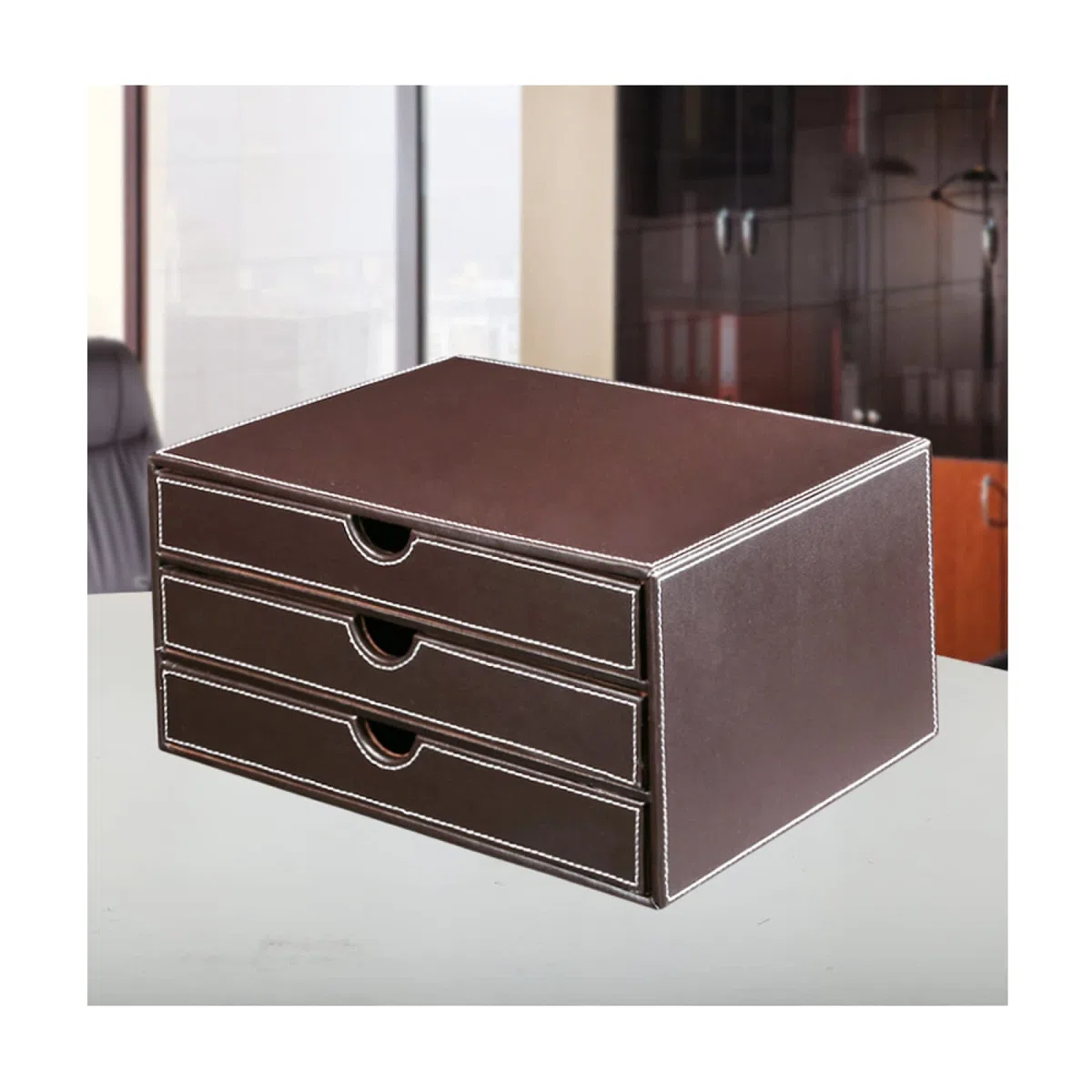Este Moderno Organizador de Escritorio de Piel sintética con 2 cajones, archivador, Caja de Almacenamiento de papelería para el hogar y la Oficina, joyero y Expositor Decorativo
