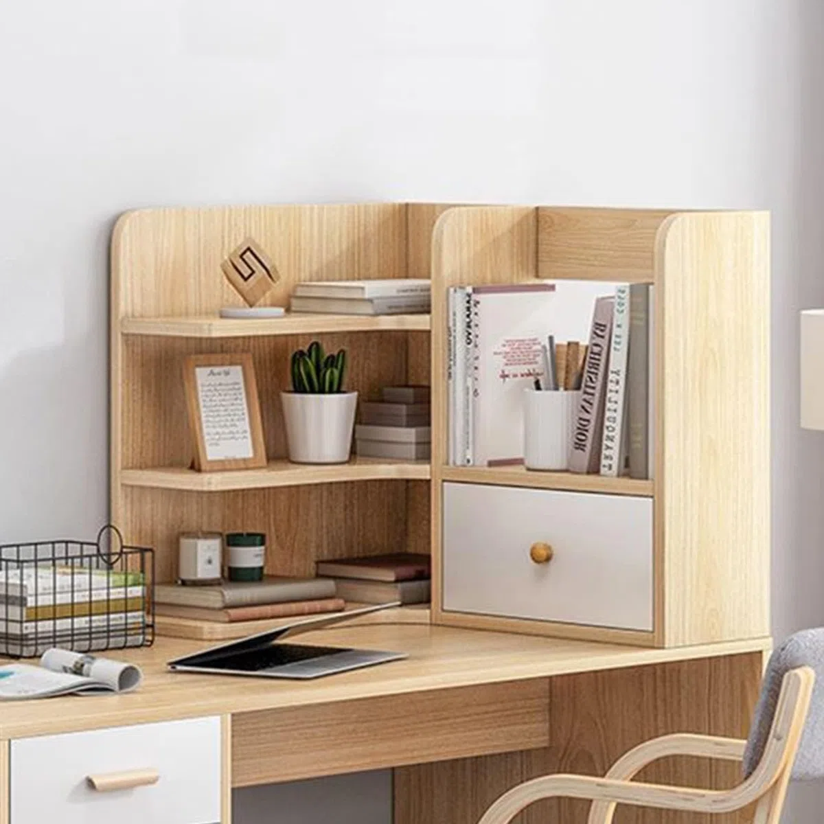 Estantería Organizador De Escritorio - Organizador De Escritorio, Organizador De Estante De Exhibición De Madera Maciza, Estantería De Encimera, Para El Hogar, Suministros De Oficina(Natural)
