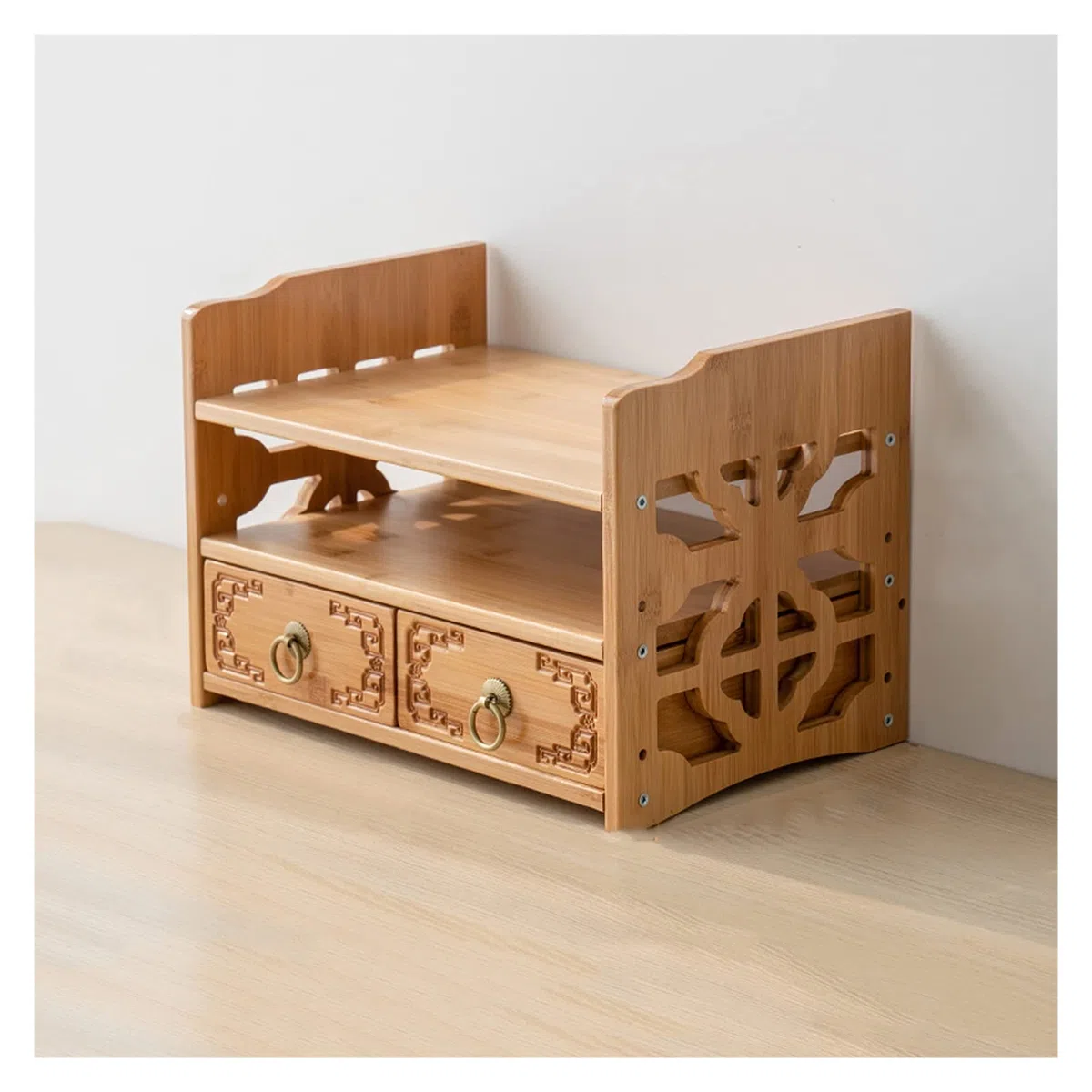 Caja de almacenaje Caja de almacenamiento de archivos de escritorio Caja de almacenamiento cosmético de escritorio Almacenamiento de bambú Rack Drawer Organizer Home Office Suministre Suministre Rack