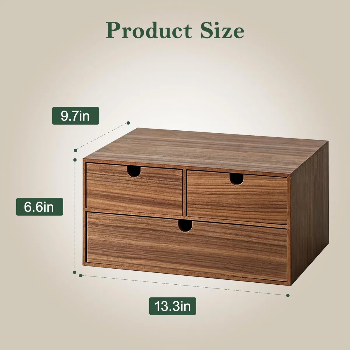 Organizador de escritorio de madera de 2 niveles con 3 cajones, gabinete de almacenamiento de escritorio para suministros de oficina, papelería, maquillaje, joyas y accesorios de manualidades