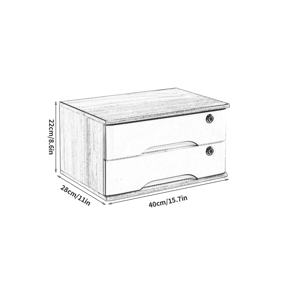 Caja De Almacenamiento De Madera Maciza, Organizador De Escritorio con Cerradura, Organizador De Cajones Y Accesorios para Oficina, Hogar Y Escuela, Archivador,2 Layer