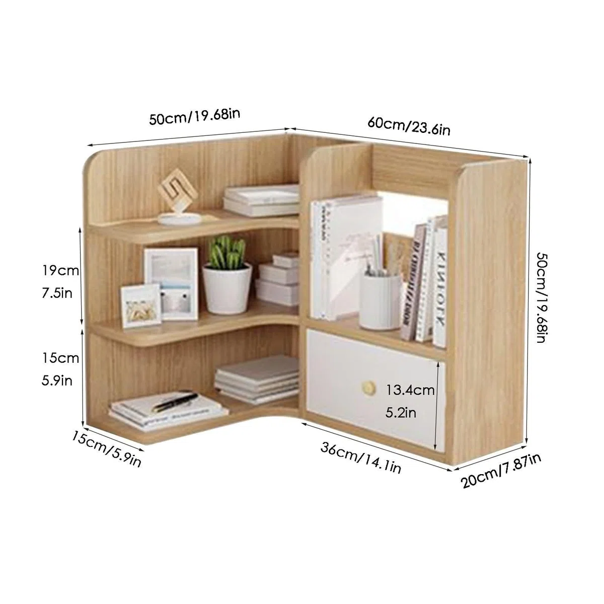Estantería Organizador De Escritorio - Organizador De Escritorio, Organizador De Estante De Exhibición De Madera Maciza, Estantería De Encimera, Para El Hogar, Suministros De Oficina(Natural)