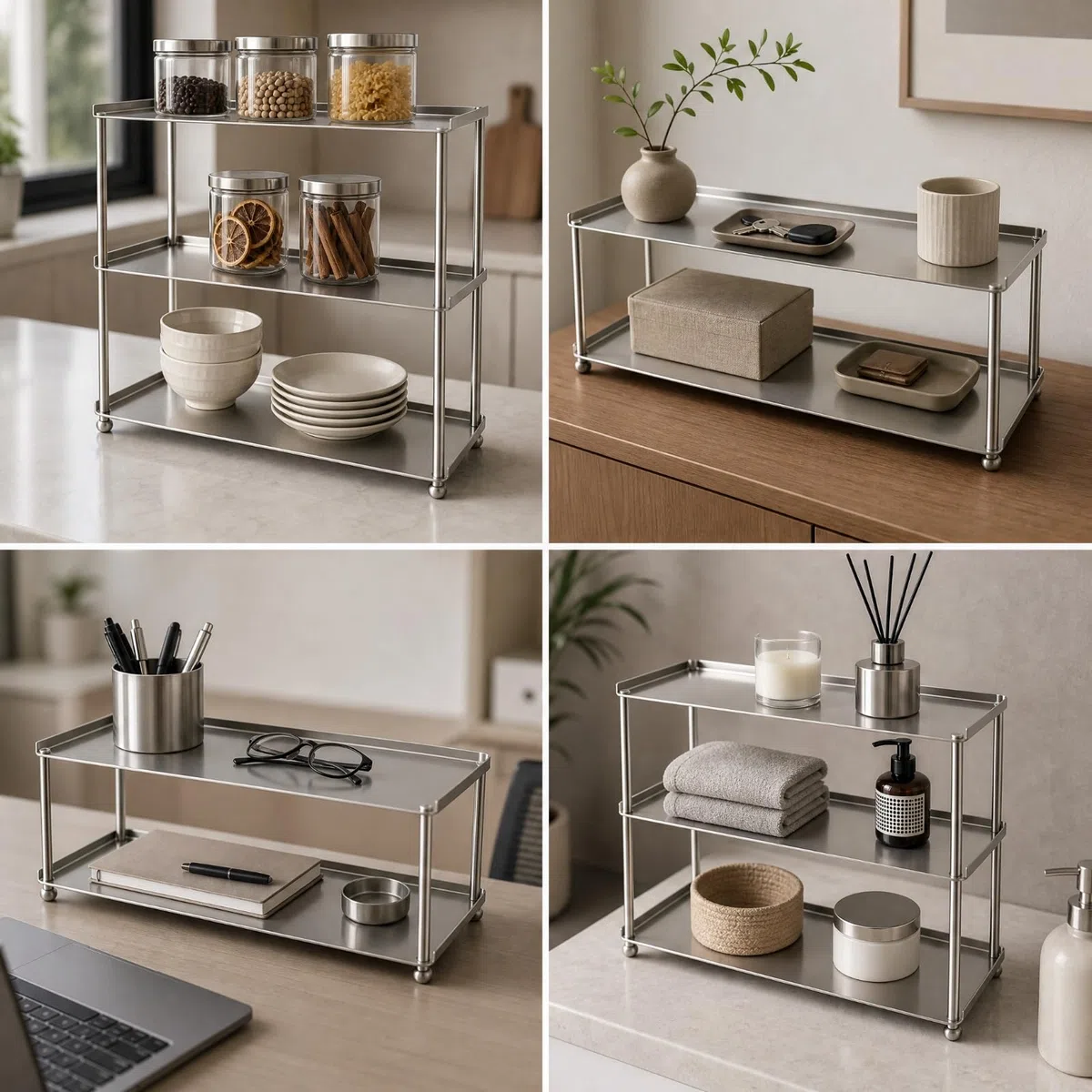 F Fityle ría Acero Inoxidable Resisn a Marcas Rack Compacto con s Ahorra Espacio ría Rectangular Metal para Escritorio, 3 Niveles