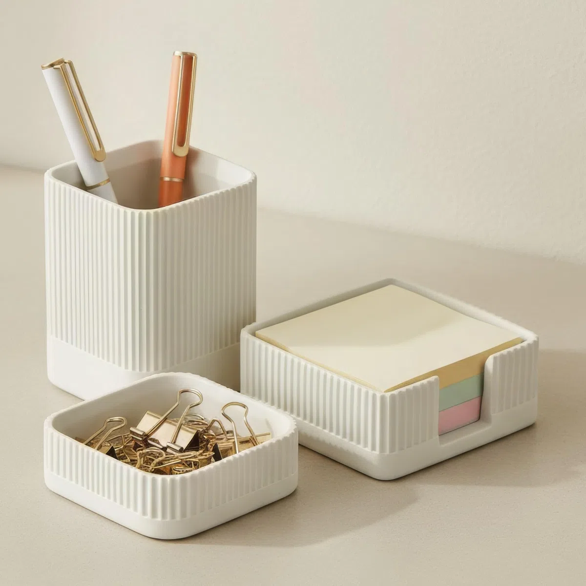 Juego de 3 organizadores de escritorio estéticos para tu oficina, accesorios de escritorio de hormigón resistente para mujeres u hombres, mejoran cualquier decoración de oficina, juego con soporte