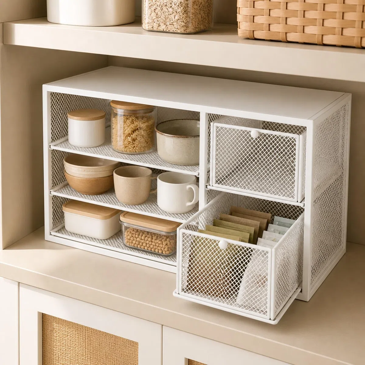 rockible Organizador Café con Cajones Ventilado Rack Malla con Cajones Resisn Encimera para Oficina, Dormitorio Estudiantil,