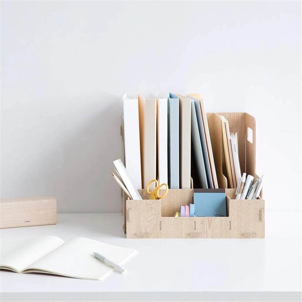 Organizador de escritorio de madera con soporte para archivos, clasificador de cartas, soporte para lápices Sto para el hogar y la oficina