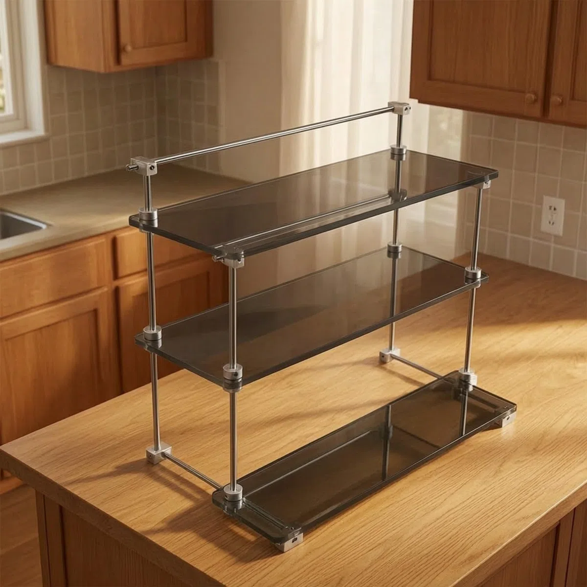 3 Niveles Versátil | Estable, Escalonado, Organizador Mesa con borde, para Escritorio, Gris