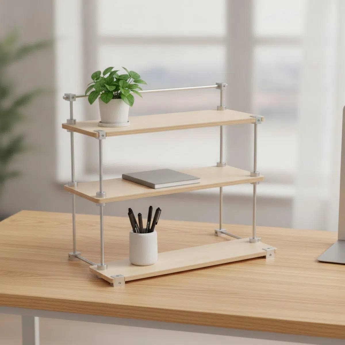 3 Niveles Versátil | Estable, Escalonado, Organizador Mesa con borde, para Escritorio, Gris