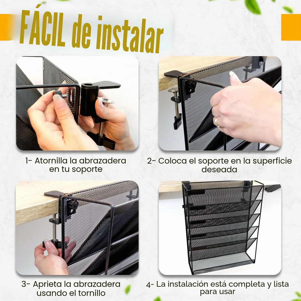 Organizador de archivos sin taladrar, soporte A4 y suministros de oficina, almacenamiento de revistas y pancartas de pared