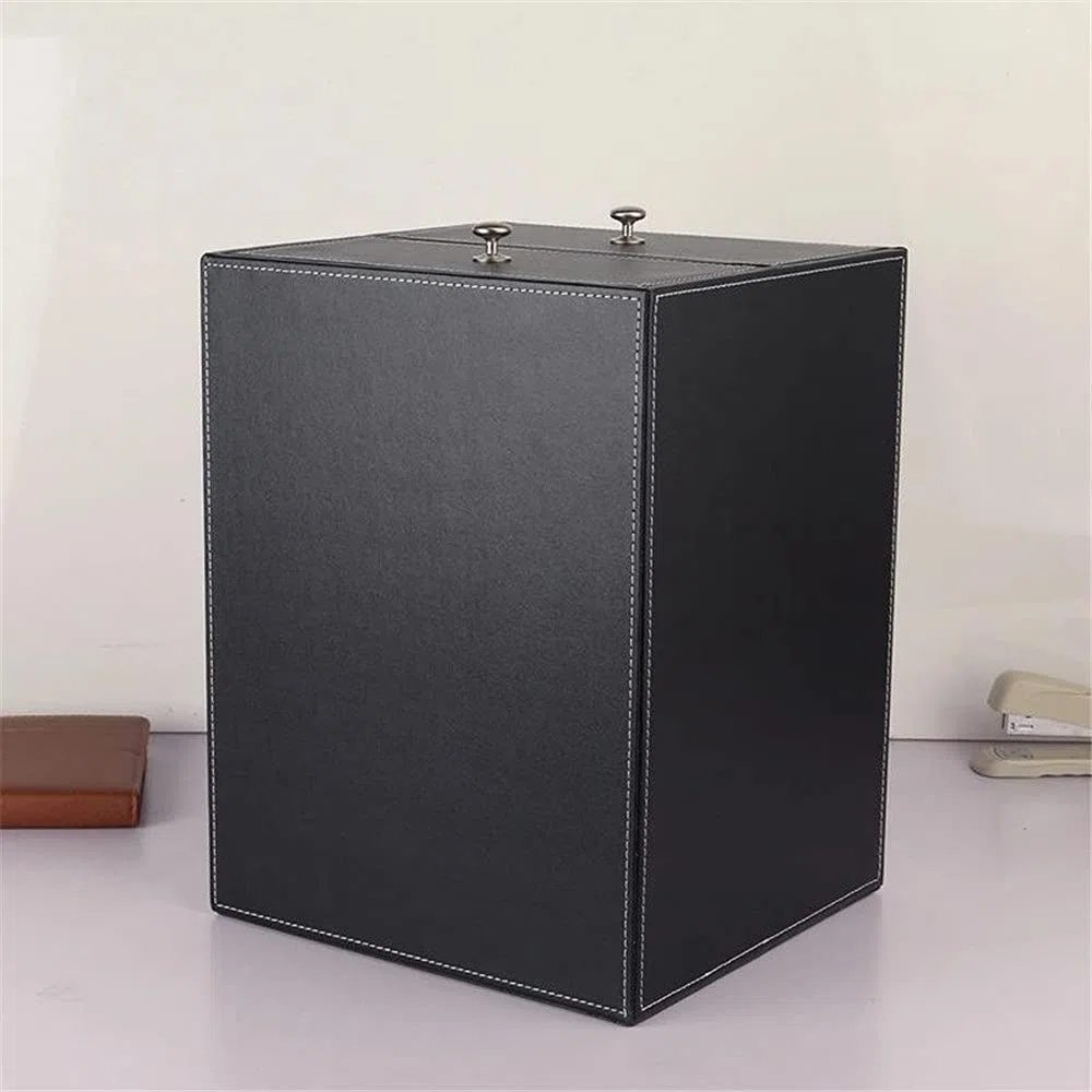 Bandeja archivadora de Escritorio de Cuero, Caja de Almacenamiento con cajón, archivador, Estante de Escritorio para el hogar, la Oficina y la Escuela, marrón 25,5 x 33,5 x 24,5 cm (Negro 25