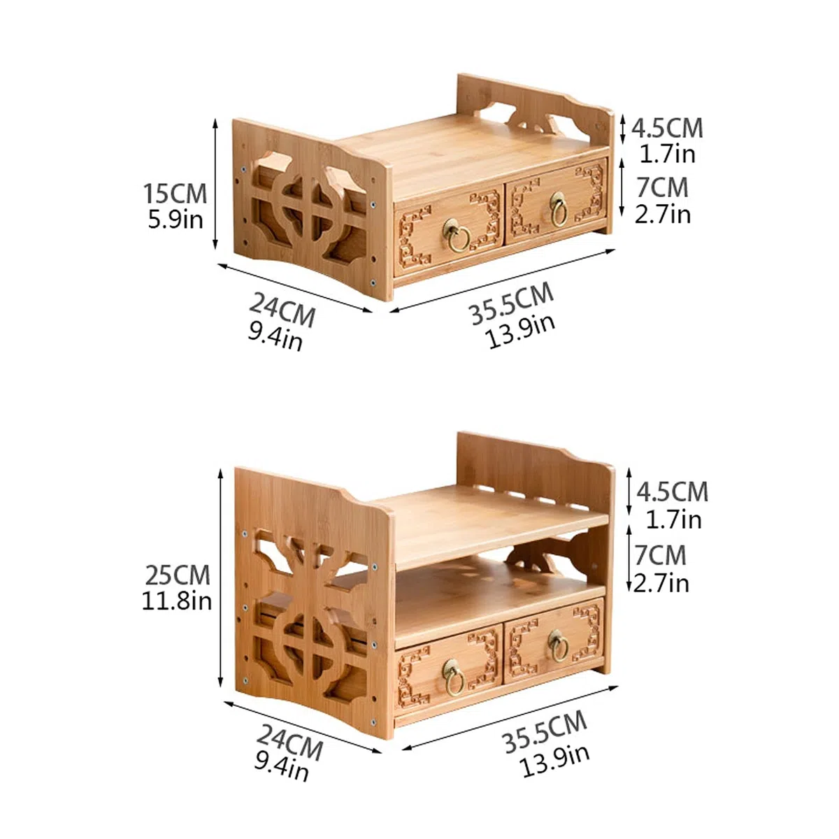 Caja de almacenaje Caja de almacenamiento de archivos de escritorio Caja de almacenamiento cosmético de escritorio Almacenamiento de bambú Rack Drawer Organizer Home Office Suministre Suministre Rack
