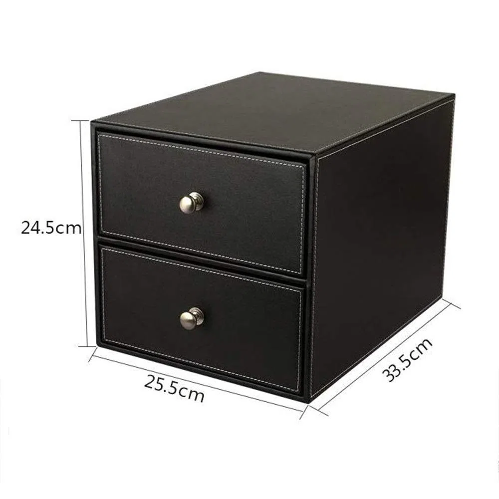 Bandeja archivadora de Escritorio de Cuero, Caja de Almacenamiento con cajón, archivador, Estante de Escritorio para el hogar, la Oficina y la Escuela, marrón 25,5 x 33,5 x 24,5 cm (Negro 25
