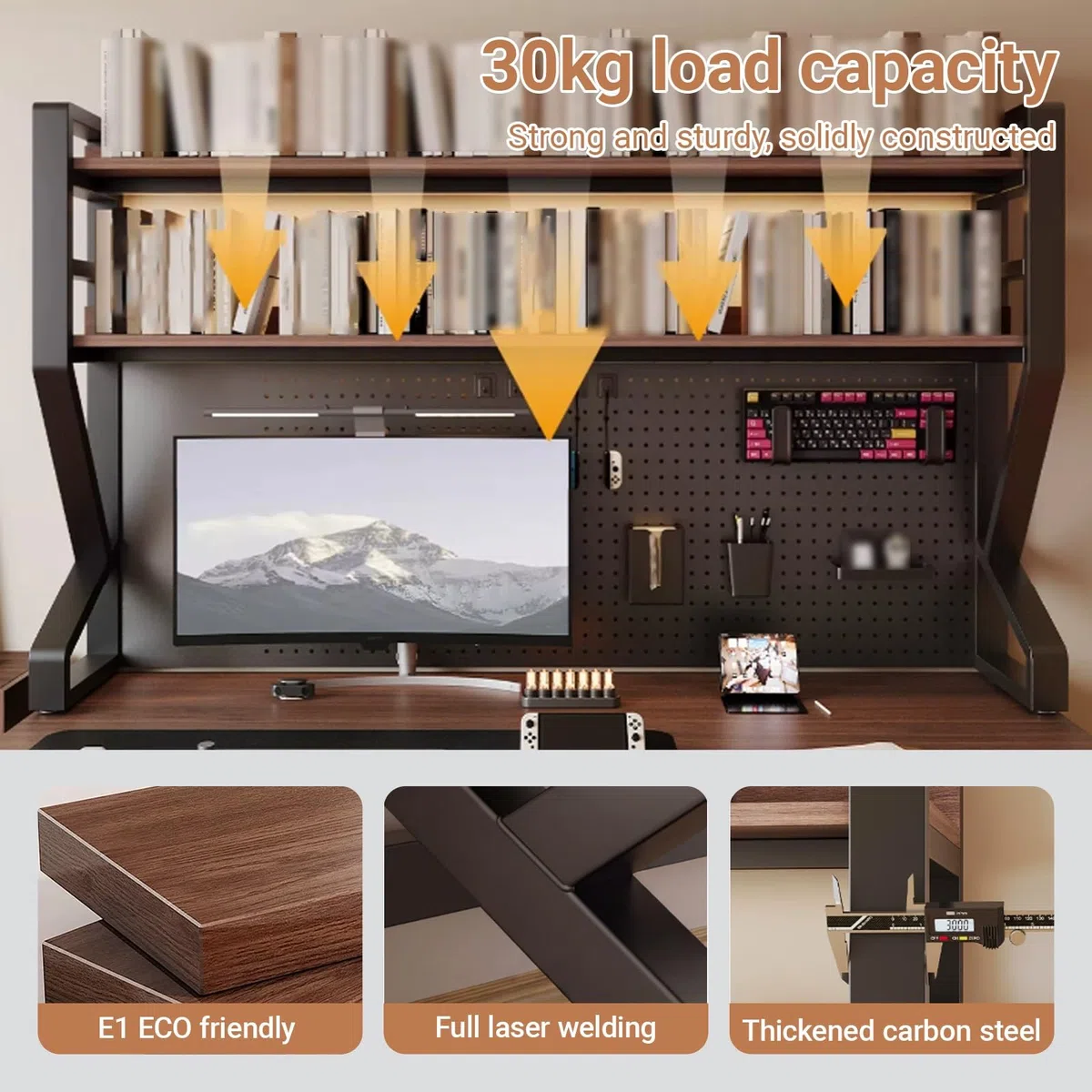 Estante organizador de escritorio de metal de 2/3 niveles con tablero de clavijas, elegante solución de almacenamiento para oficina y dormitorio, diseño de ahorro de espacio (65 x 95 cm), mejora la