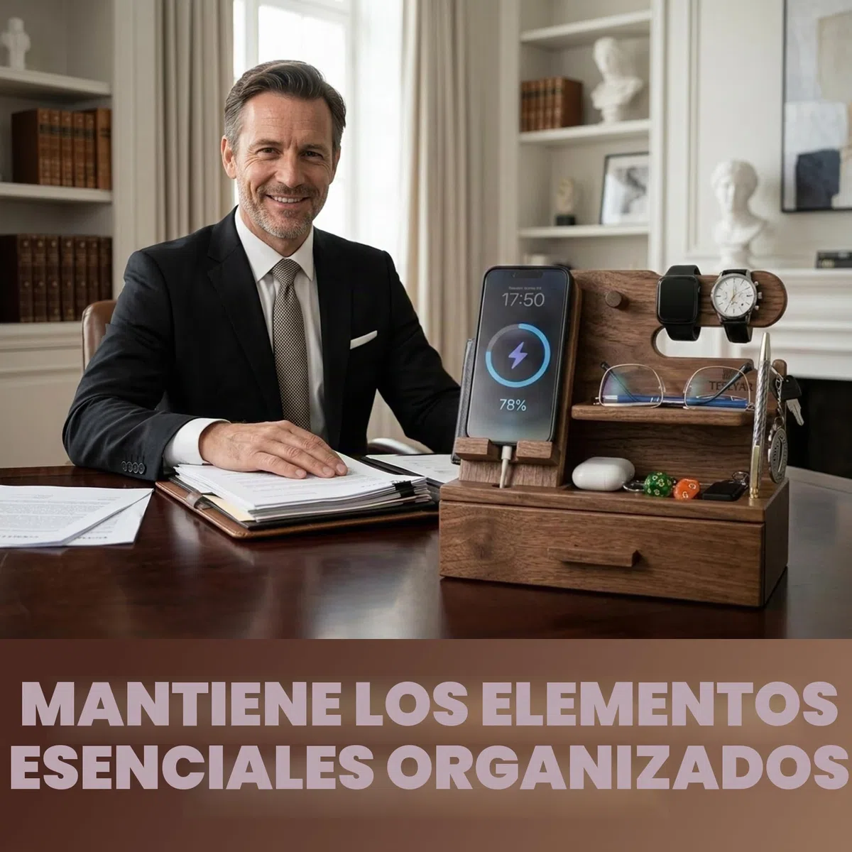 TESLYAR Estación de Acoplamiento de Madera para Teléfono con Cajón Organizador de Escritorio para Marido Regalos de Cumpleaños para Hombres Papá Regalo Padre Dia del Padre Regalos