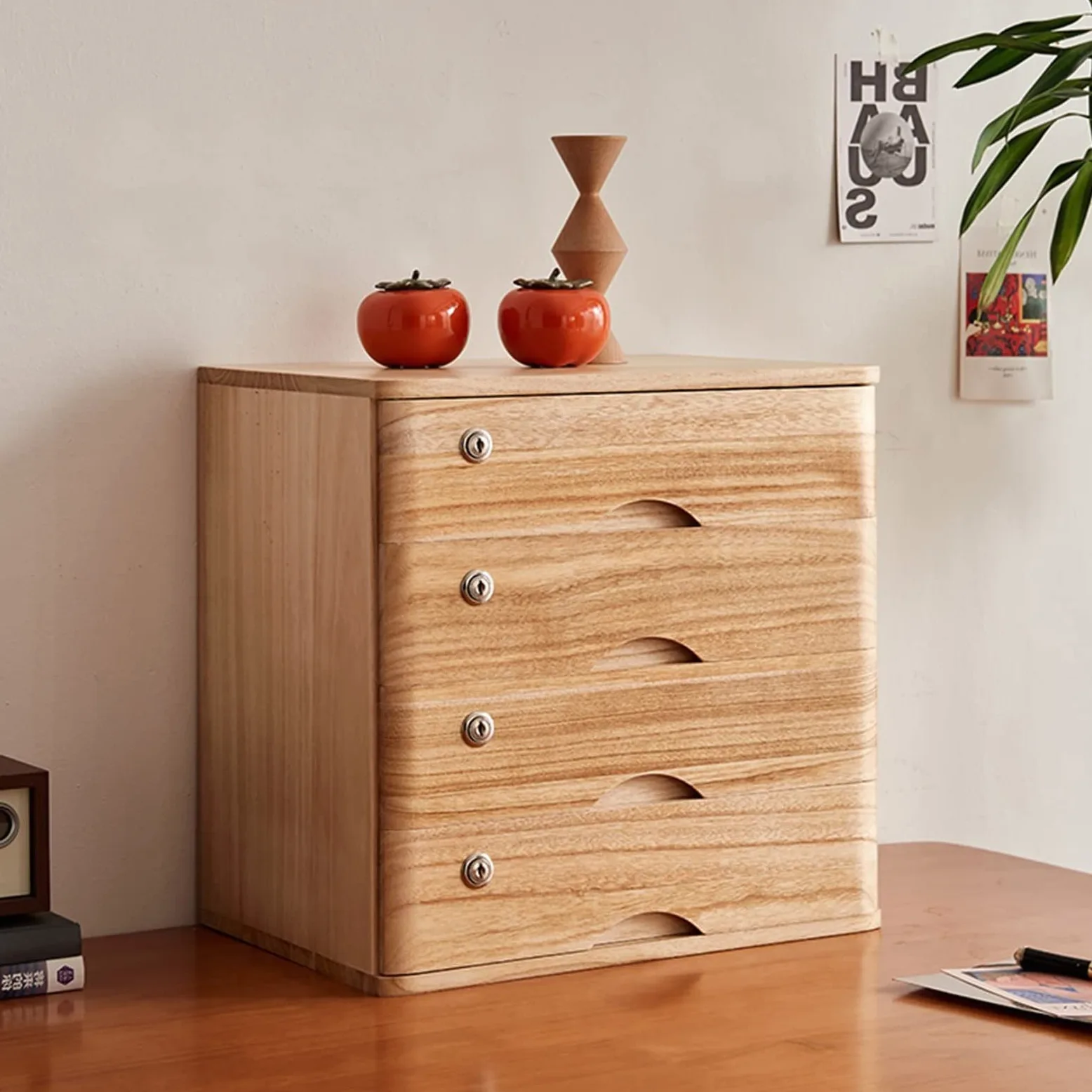 Archivador De Escritorio - Organizador De Escritorio, Cajonera De Escritorio, Caja De Madera con Cajones con Cerradura, Organizador De Recibos A4 para Suministros De Oficina, Cajón B4