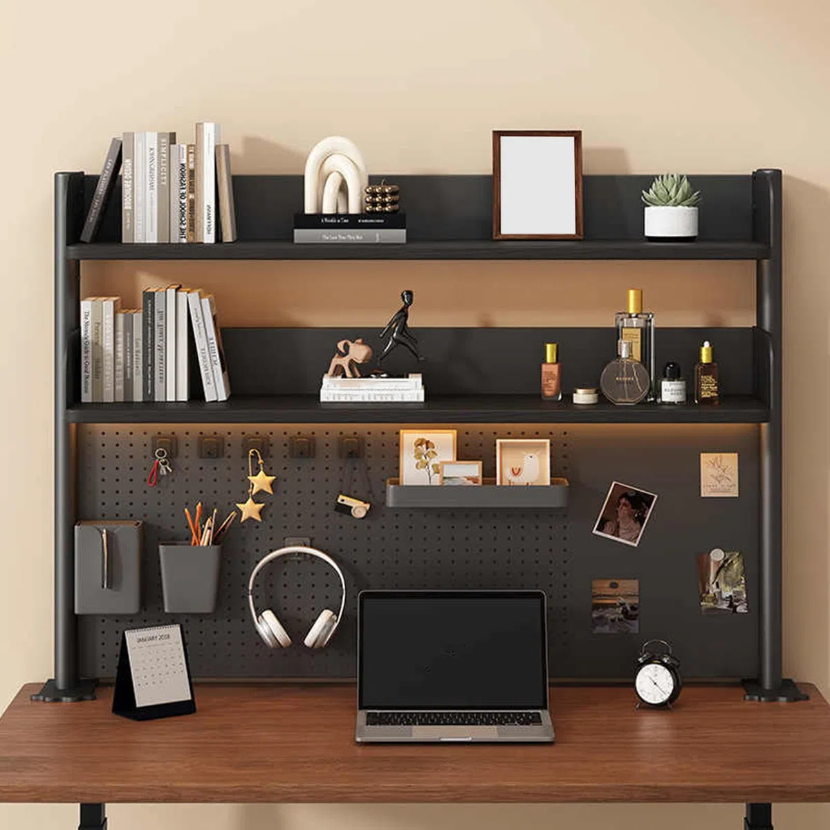Organizador de escritorio ajustable con abrazadera con tablero de clavijas, solución de almacenamiento versátil para oficina en casa, fácil instalación, maximiza la eficiencia del espacio de trabajo y