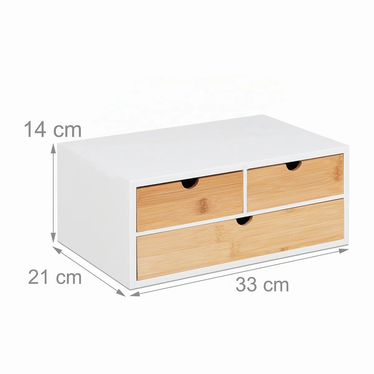 Relaxdays Organizador Escritorio, 3 Cajones, Almacenamiento Material Oficina, Bambú y MDF, 14x33x21cm, Natural y Blanco
