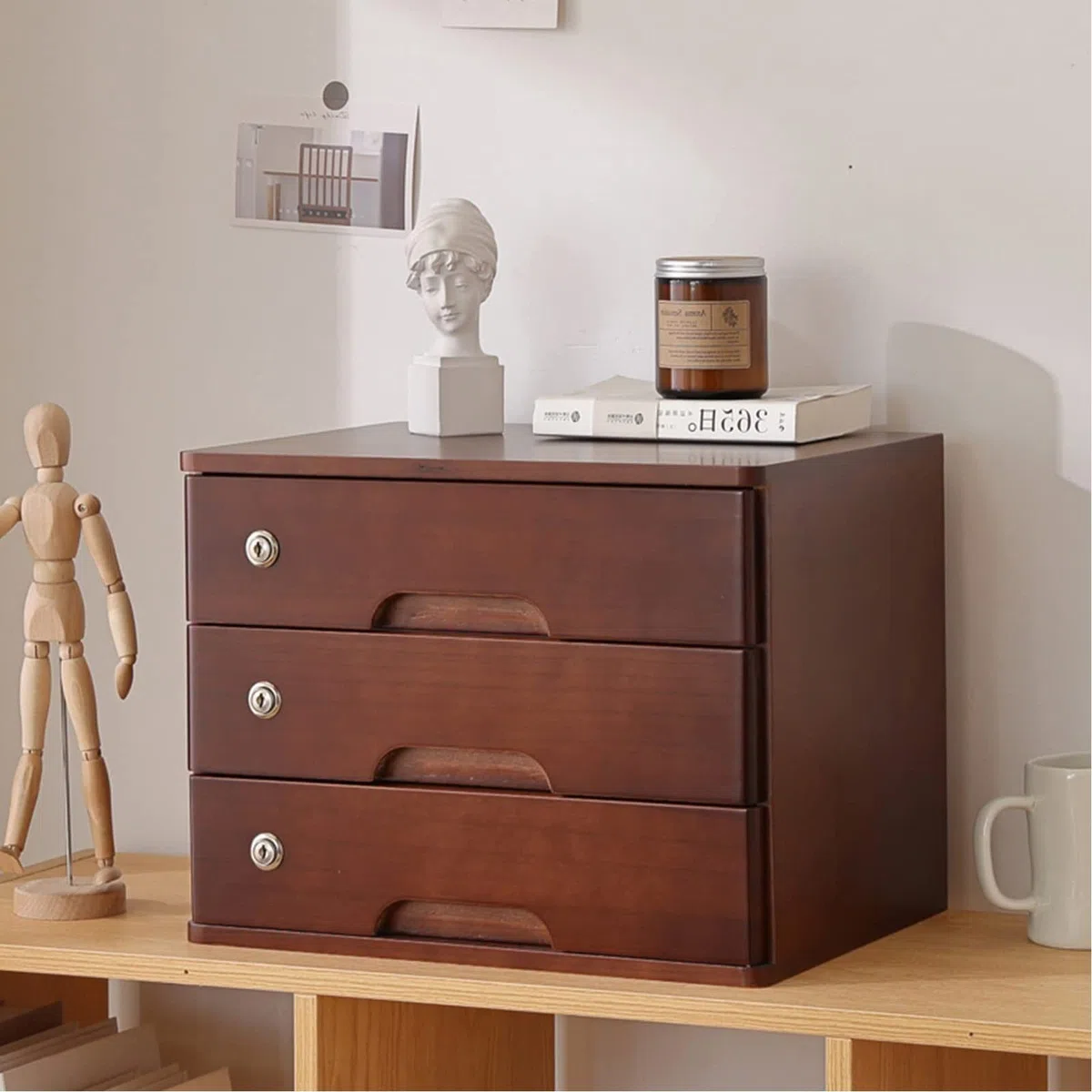 Archivador De Escritorio Con Cajones - Organizador De Escritorio, Archivador De Madera, Caja De Escritorio Con Cajones Con Cerradura, Suministros De Oficina, Archivador De Recibos A4, Cajón B3