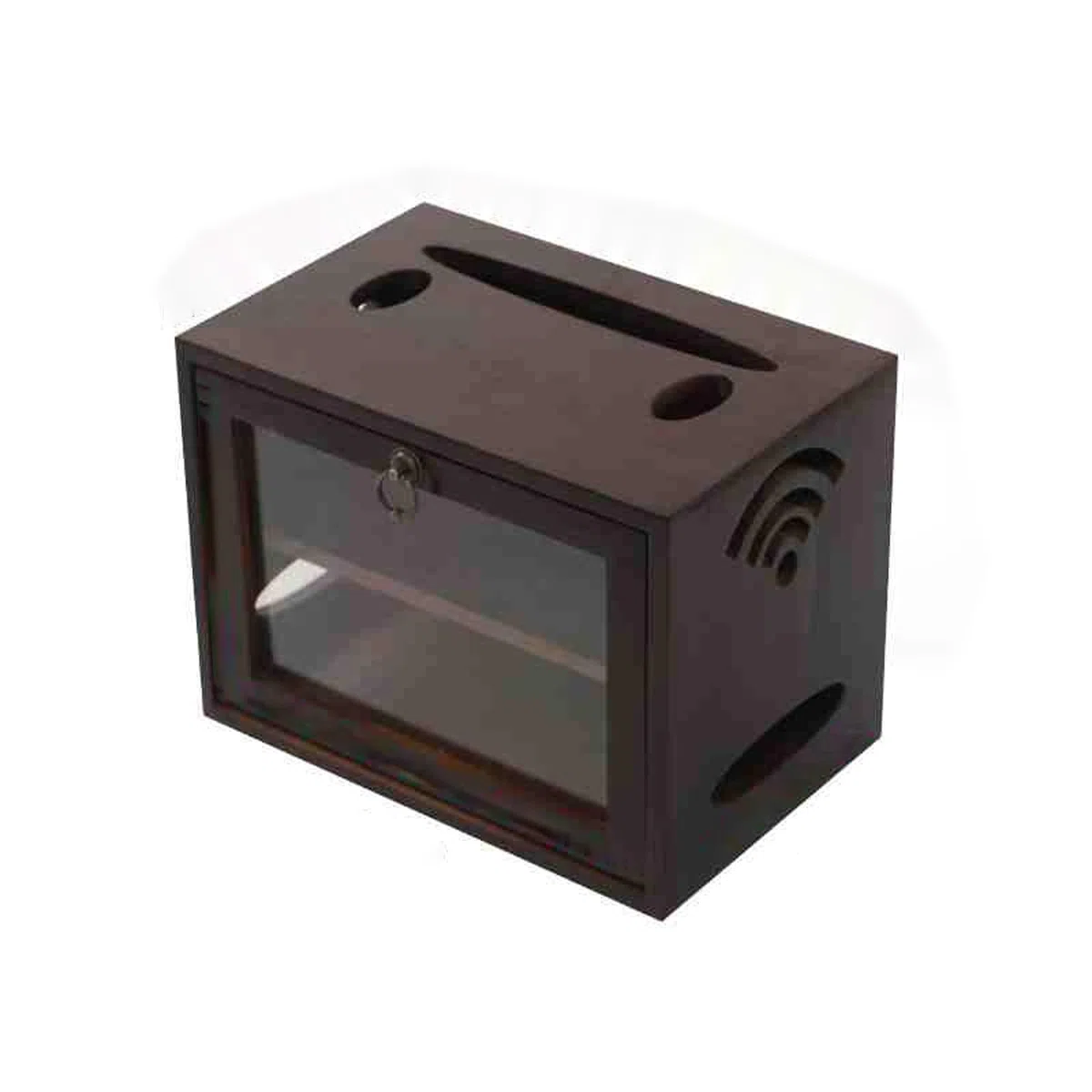 Caja organizadora de enrutador, madera maciza con ventilación y disipación