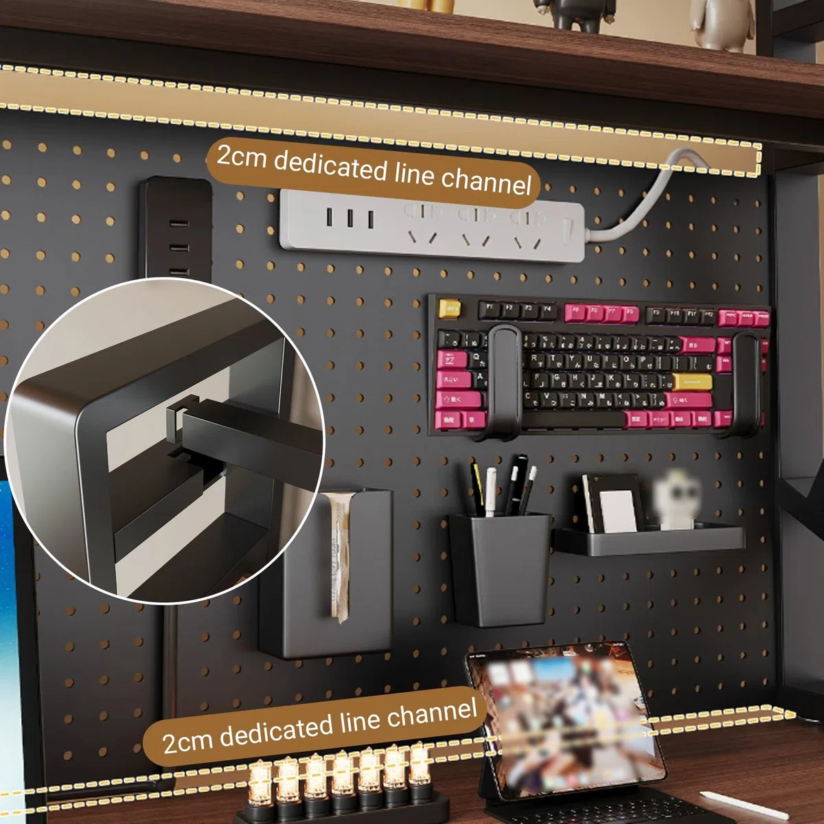 Estante organizador de escritorio de metal de 2/3 niveles con tablero de clavijas, elegante solución de almacenamiento para oficina y dormitorio, diseño de ahorro de espacio (65 x 95 cm), mejora la