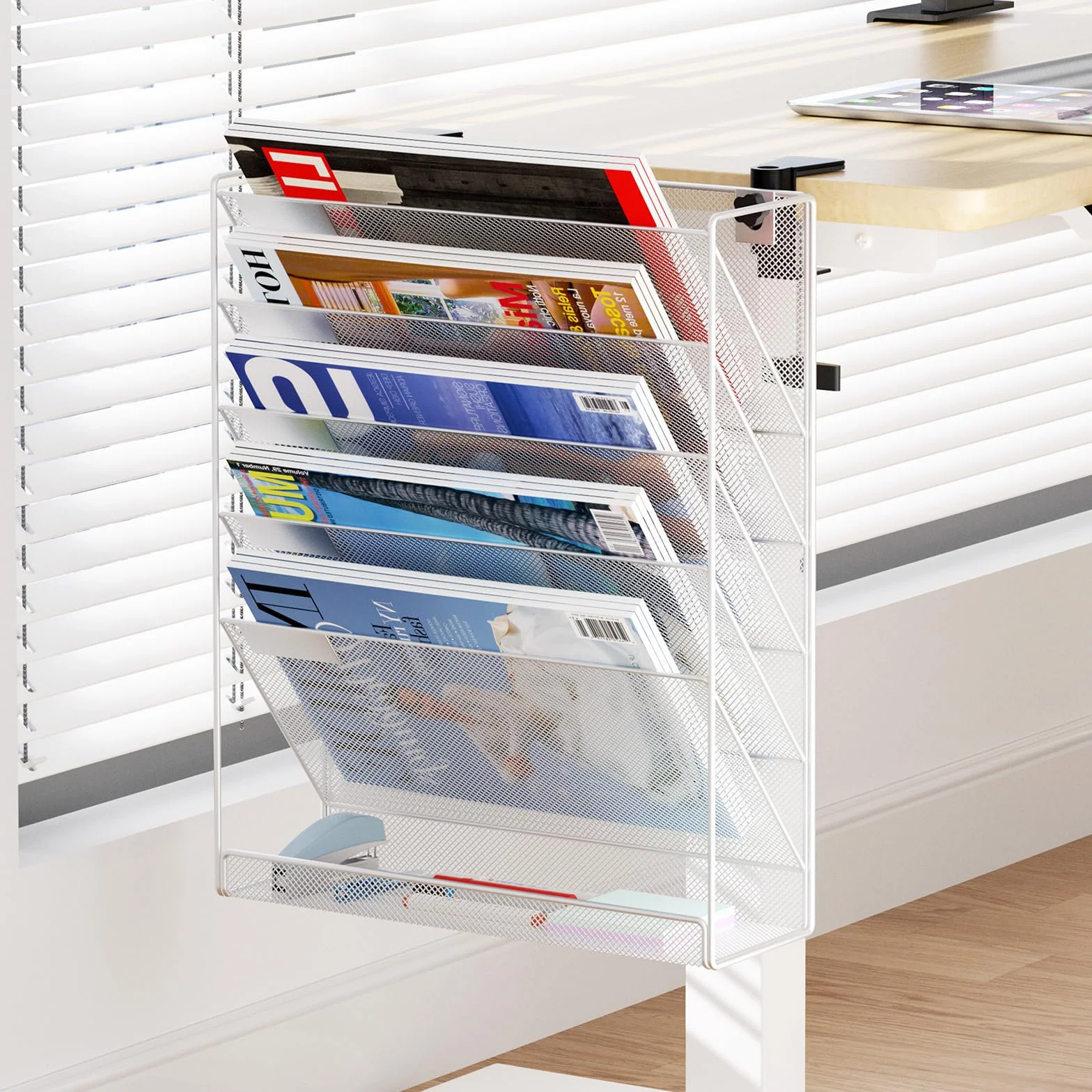 Organizador de archivos sin taladrar, soporte A4 y suministros de oficina, almacenamiento de revistas y pancartas de pared