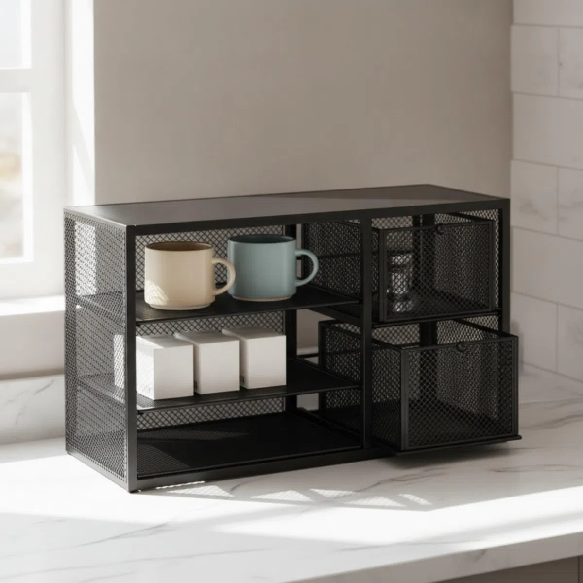 rockible Organizador Café con Cajones Ventilado Rack Malla con Cajones Resisn Encimera para Oficina, Dormitorio Estudiantil,