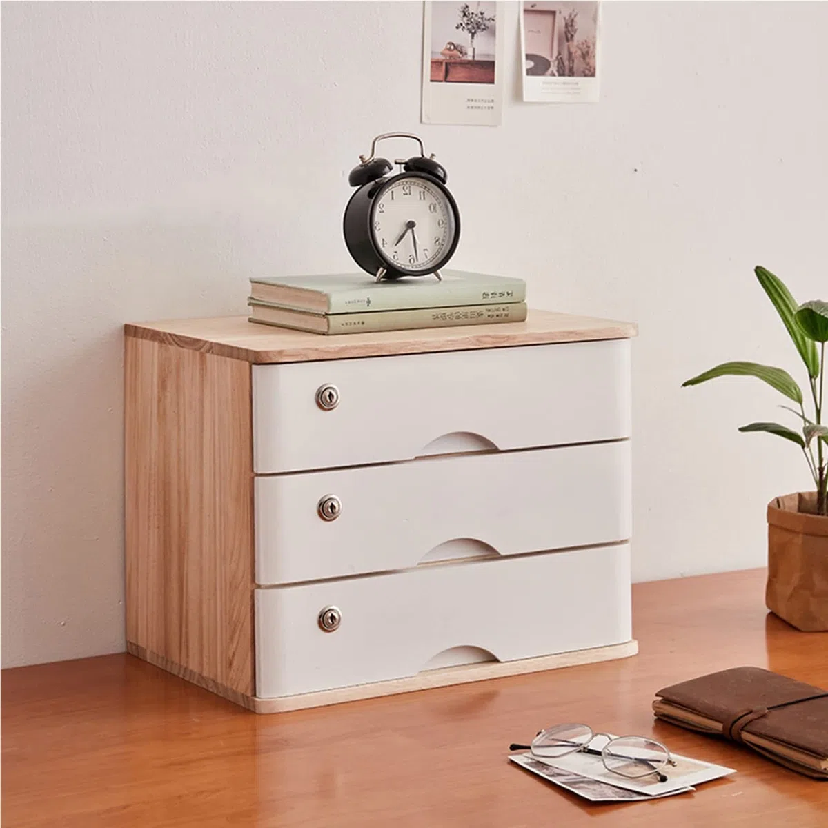 Este Organizador de Escritorio de Madera con cajón con Cerradura, archivador A3 de 4 Niveles para Material de Oficina, solución de Almacenamiento Segura para Documentos y papelería, Elegante